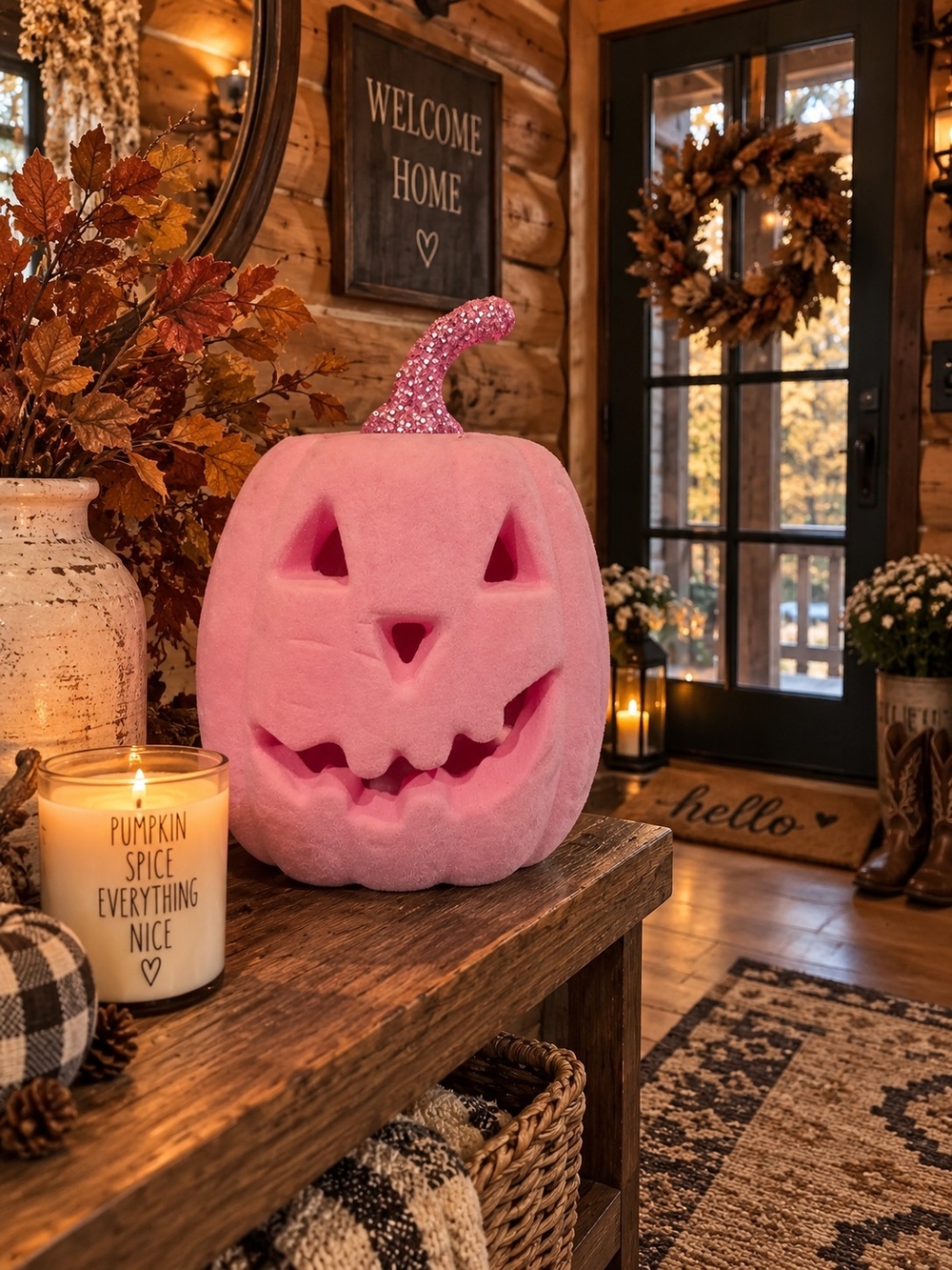 Pink Velvet Jack-O'-Lantern Decor